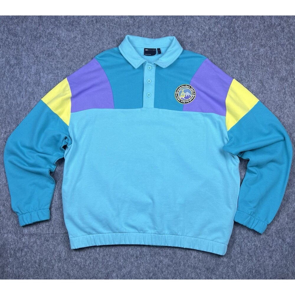 ASOS Design Men's Collared Sweater Ski Colorblock Teal Purple Yellow Size Large